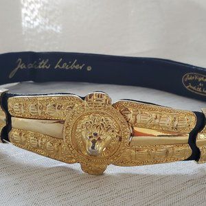 Saks Fifth JUDITH LEIBER BLUE Leather Adjustable Belt LION BUCKLE.